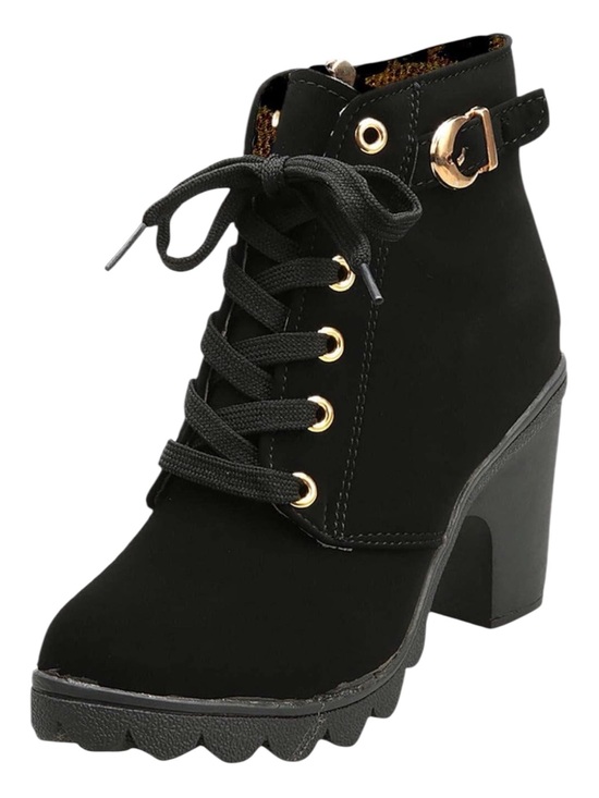 Shoes - NWOT Black Faux Suede Lace Up Platform Ankle Boots Chunky Heel | Size 9
